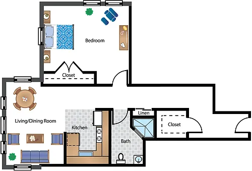 Floor plan Renovated 1 Bedroom 02 Tier