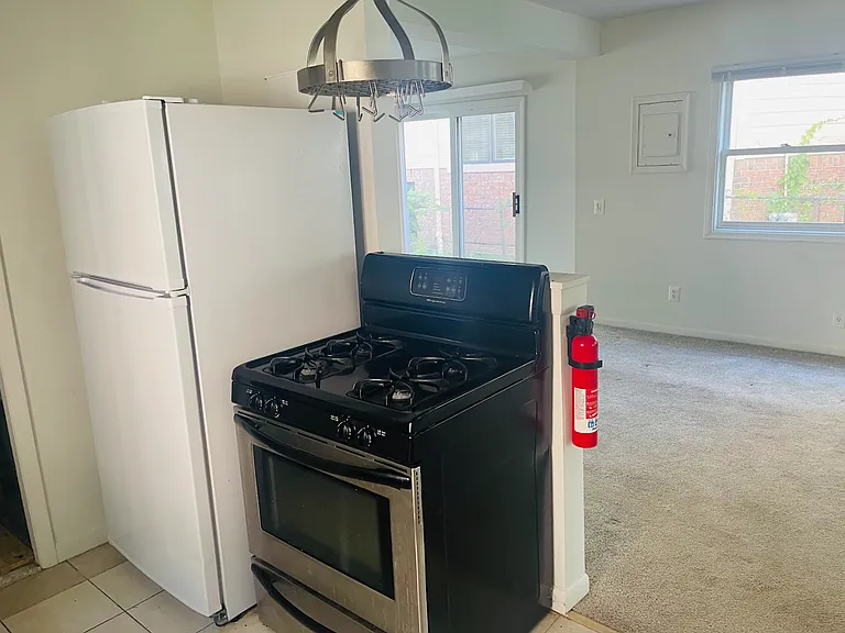 Fridge and gas stove/oven. Fire extinguisher included, lol