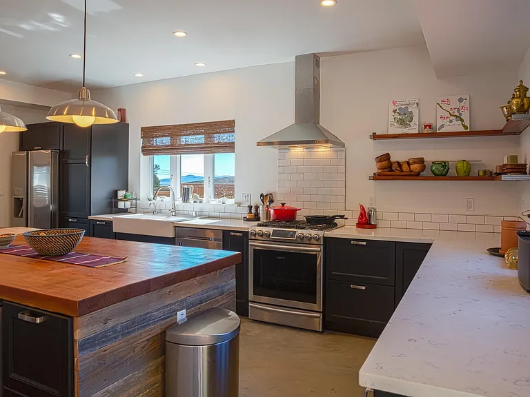 Quartz and wood slab countertops