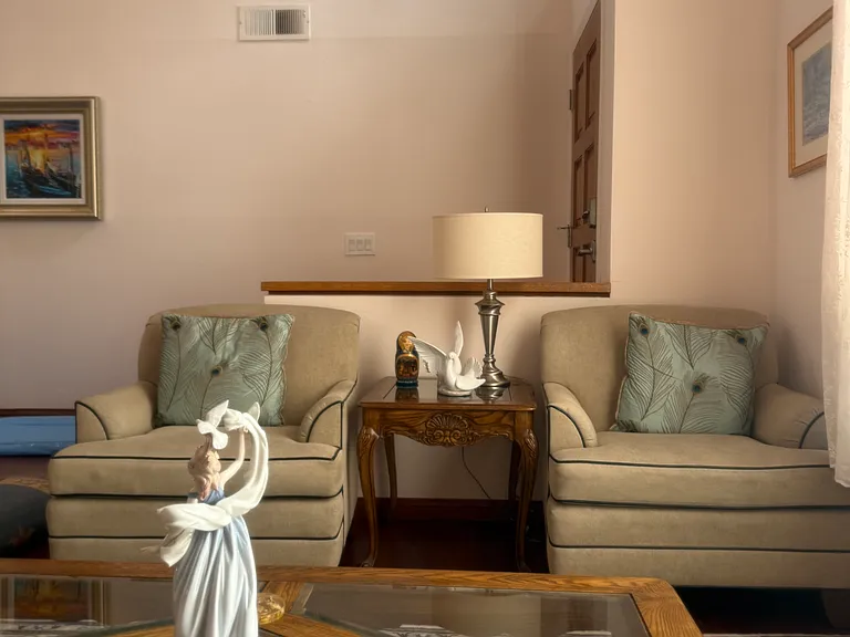 Living room is open to the entry for a dramatic first impression
