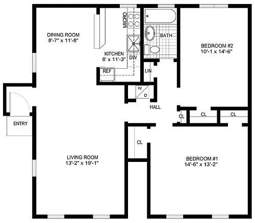 Floor plan 2 Bedroom/1 Bath