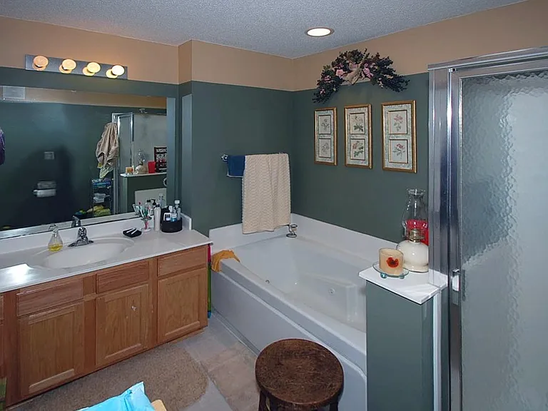 Master bath with jacuzzi and shower stall.