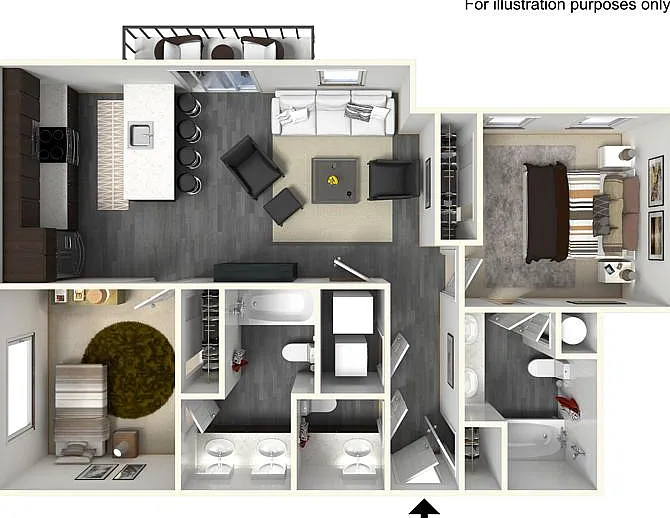 2BR, 2.5BA -744 SF