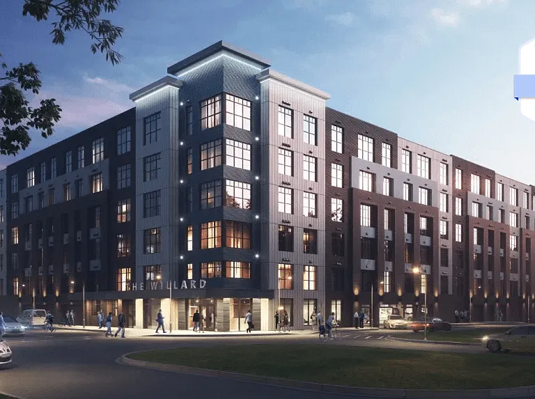 Willard Building Rendering with Resident Satisfaction Award Logo Banner