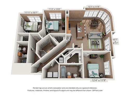 Floor plan 3 Bed 3 Bath C
