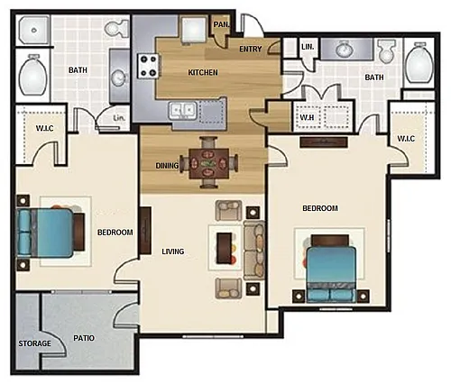 Floor plan Two Bedroom Two Bath