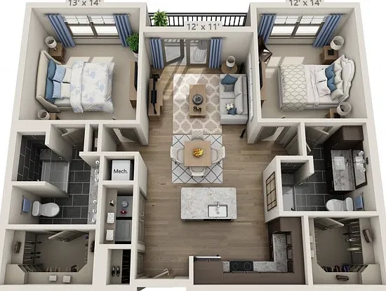 Floor plans are artist's rendering. All dimensions are approximate. Actual product and specifications may vary in dimension or detail. Not all features are available in every apartment. Prices and availability are subject to change. Floor plans are artist