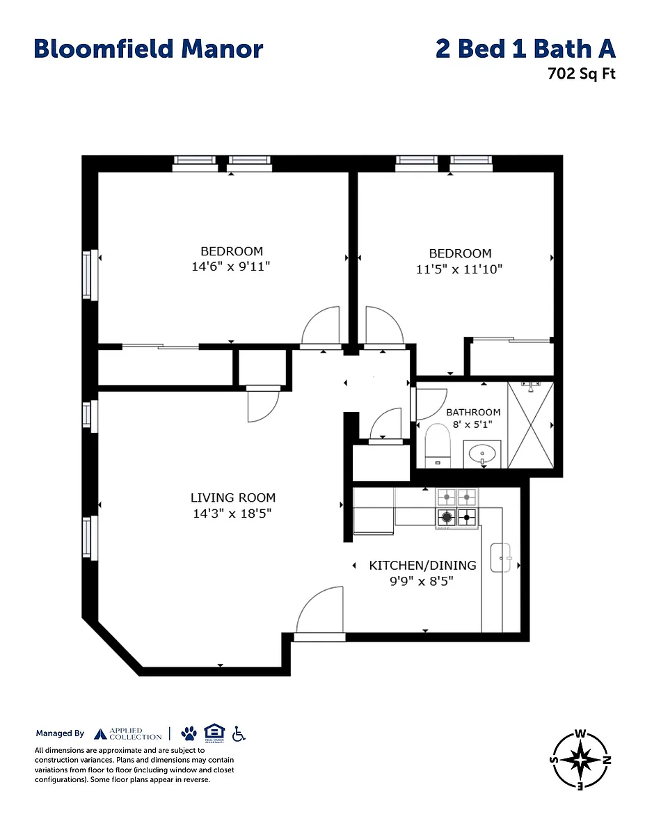 Floor plan 2 Bed 1 Bath A