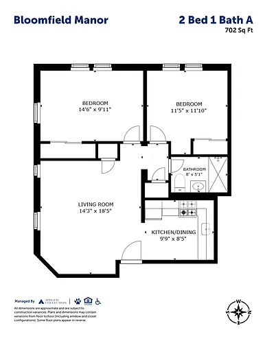 Floor plan 2 Bed 1 Bath A