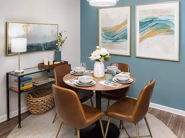 Dining Room with Accent Wall and Contemporary Artwork - Diamond Interior