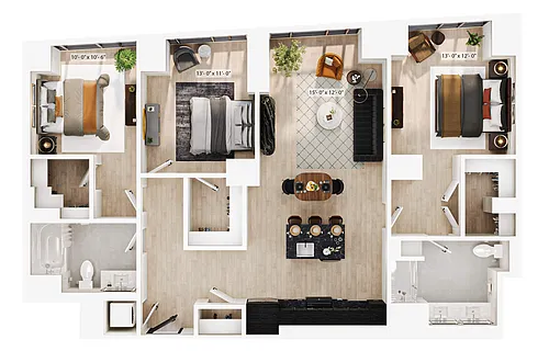 Floor plan 3 Bed/2 Bath-PH-B7