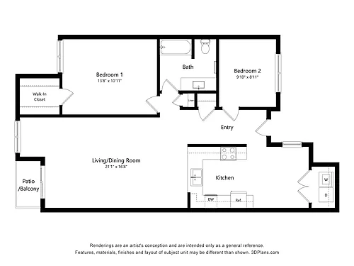 Floor plan Villa - 2 Bedroom, 1 Bath