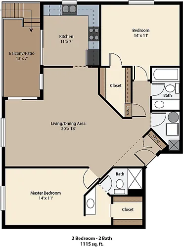 Floor plan 2 Bedroom 2 Bath Large