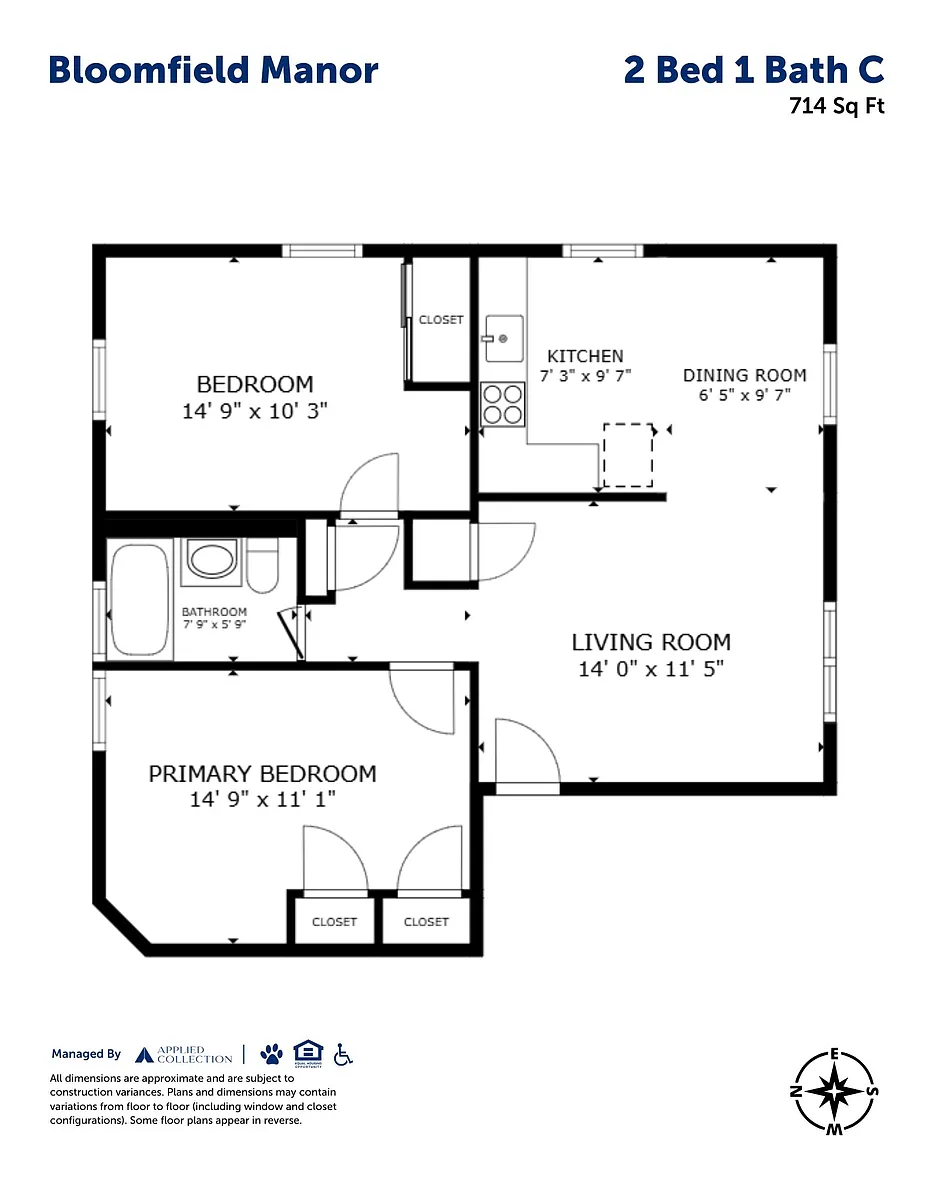 Floor plan 2 Bed 1 Bath C