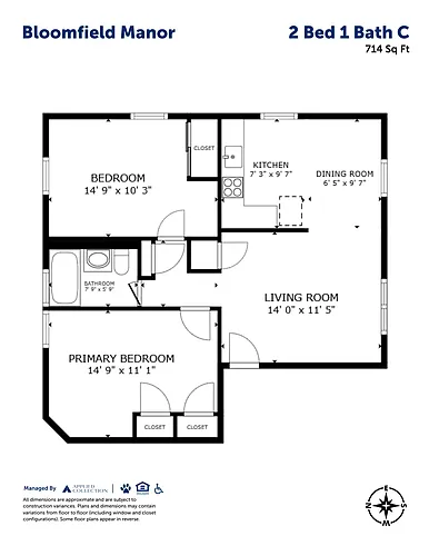 Floor plan 2 Bed 1 Bath C