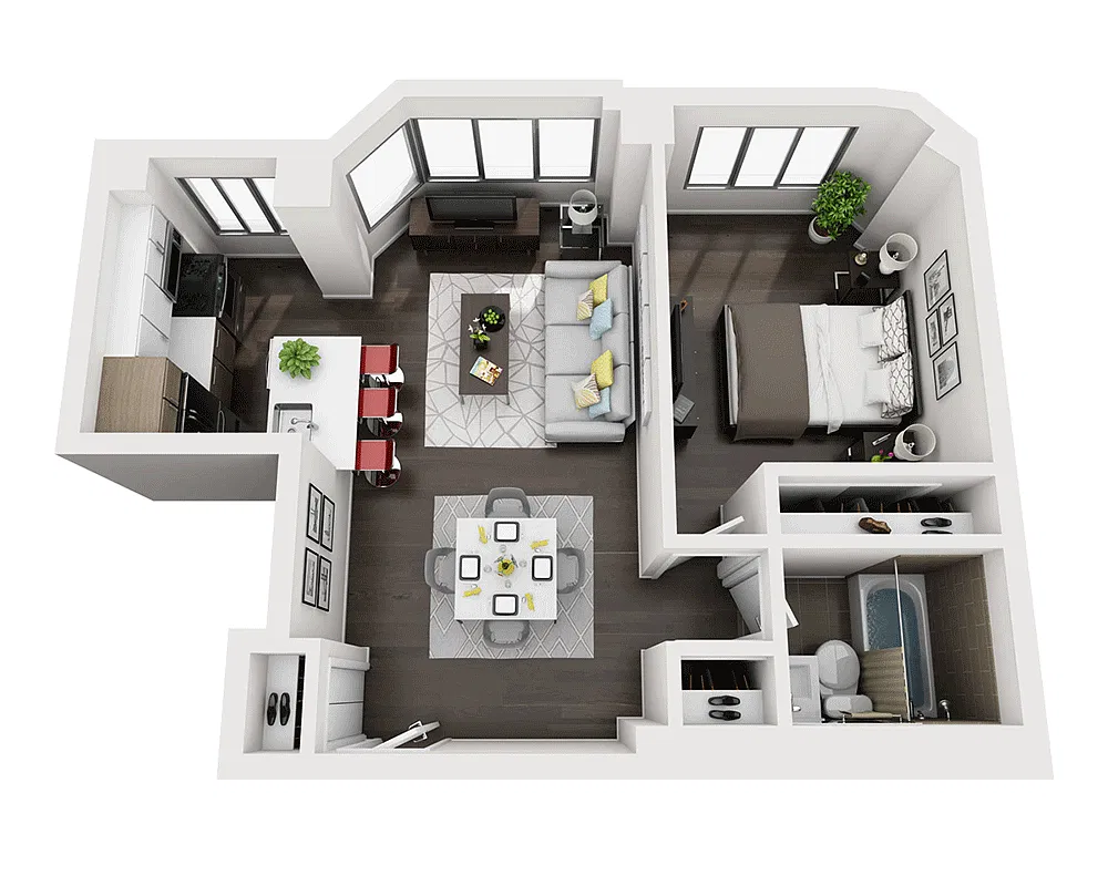 Floor plan One Bedroom A1E