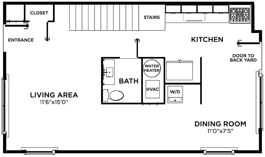Floor plan 3BR/1.5BA Townhome Gray