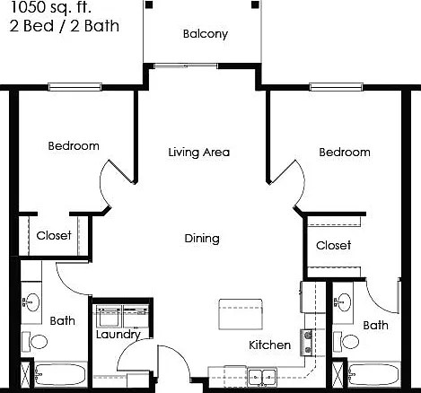 2 Bed 2 Bath | 1050 sqft