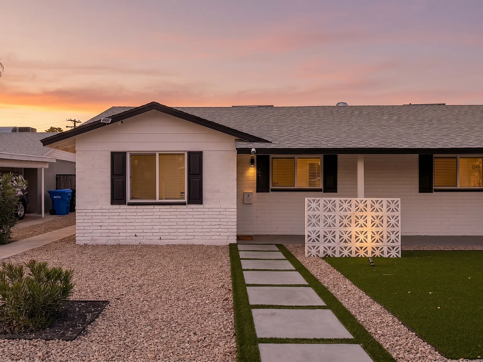 Landscaped front yard with private entrance
