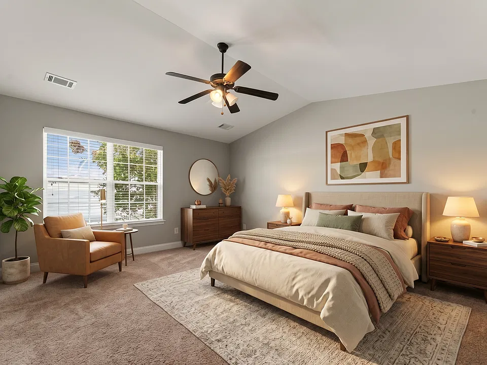 Master bedroom. Virtually staged.