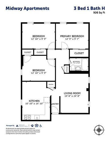 Floor plan 3 Bed 1 Bath H
