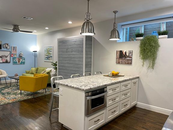 kitchen island and living area