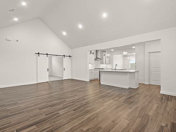 Great room with vaulted ceiling