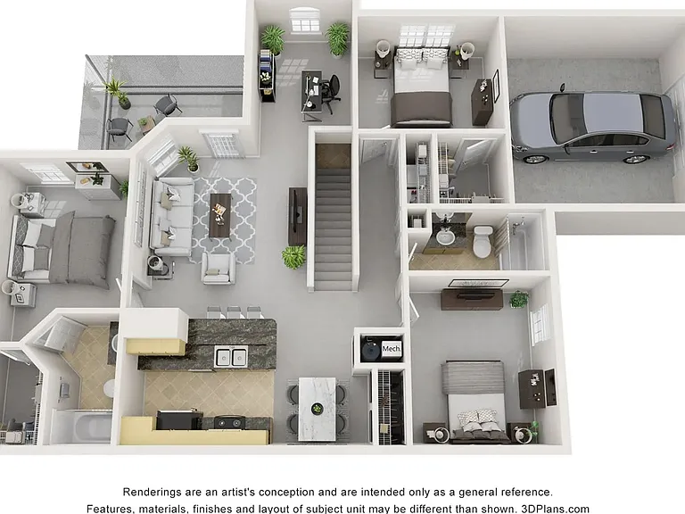 A 3D floor plan rendering of The Viera with Garage.