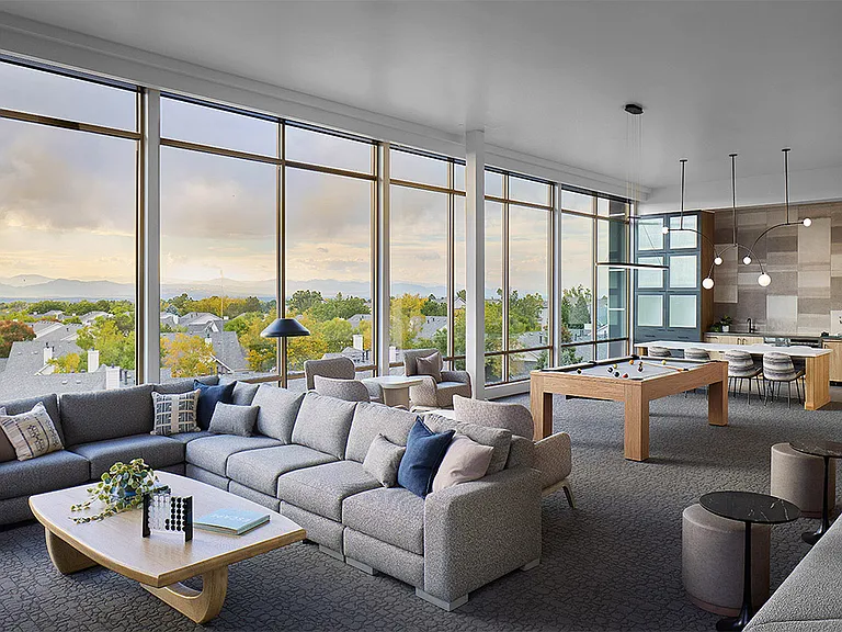 Apartment community resident lounge at Griffis at Fiddler's Green in Centennial, Colorado.