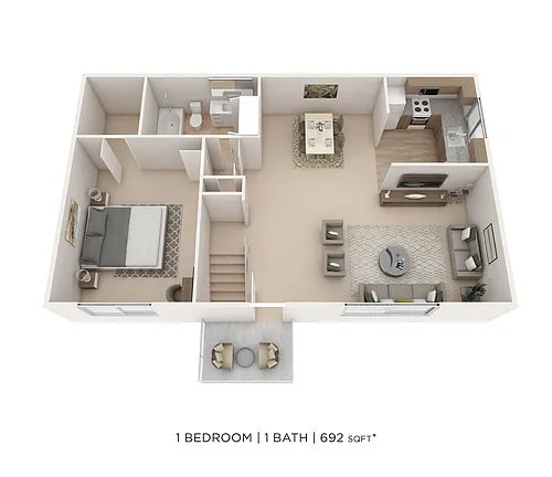 Floor plan One Bedroom - 692 sqft