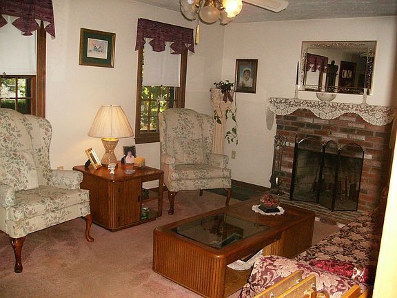 Fireplace living room with ceilling fan