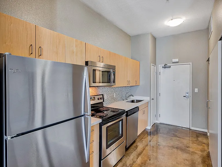 Modern kitchen with stainless steel appliances