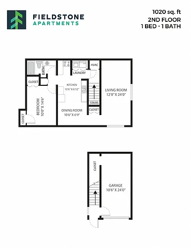 Floor plan 1 Bed, 1 Bath - 1,020 sq ft