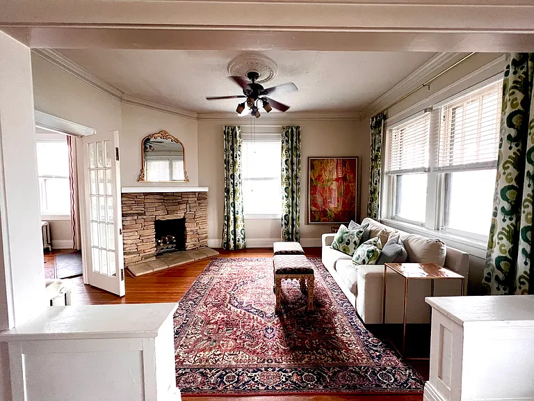 Secondary living room with gas logs