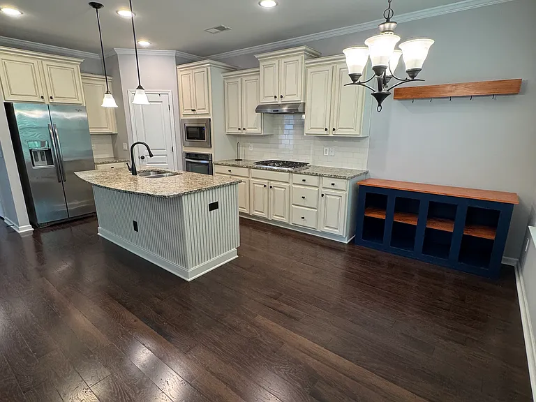 Breakfast table areas with additional cabinets as well