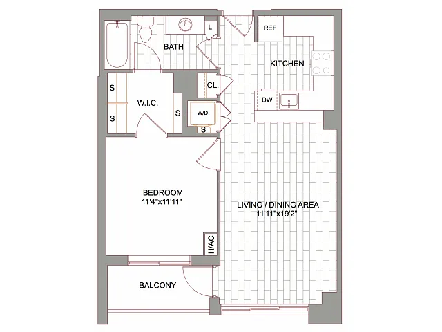 Floor plan 1x1 Furnished (30-day stay available)
