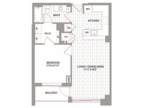 Floor plan 1x1 Furnished (30-day stay available)