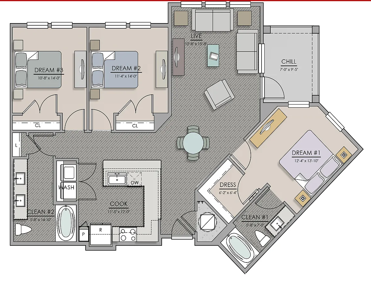 Floor plan 3 Bedroom Two Bathroom