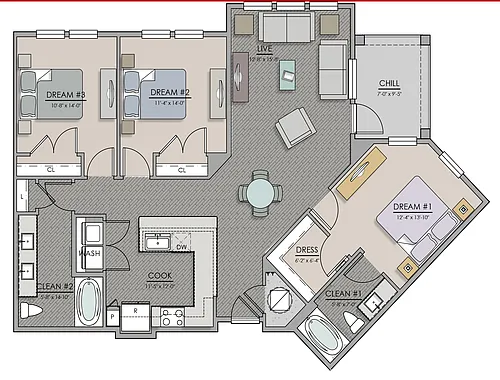 Floor plan 3 Bedroom Two Bathroom