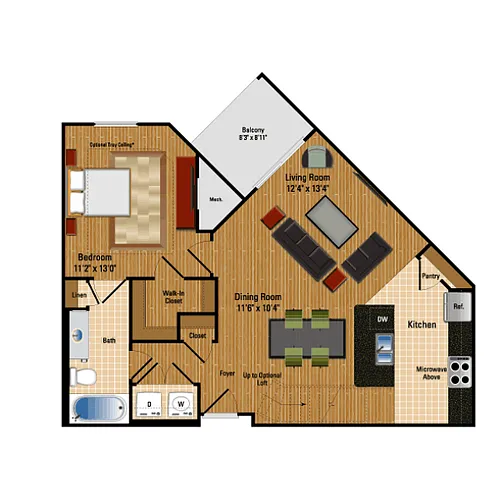 Floor plan 1 Bed, 1 Bath 727 SF A3
