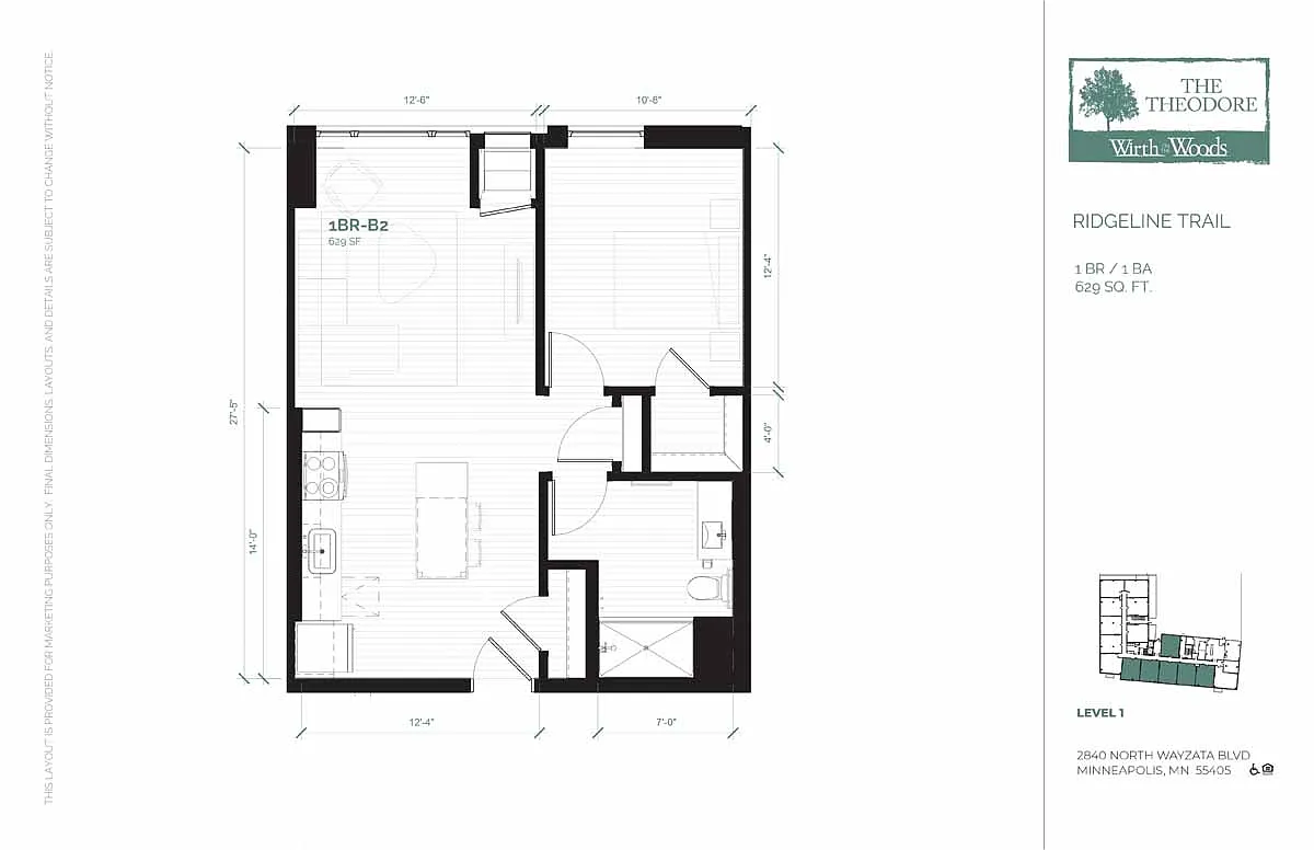Floor plan 1 Bedroom (B2-50)