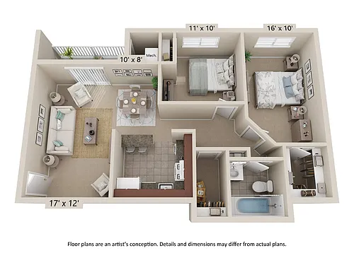 Floor plan 2Bed | 1Bath | 911 Sq. Ft.