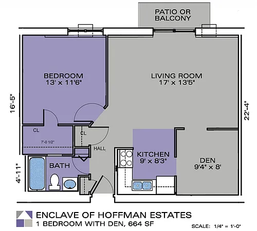 Floor plan 1 Bedroom With Den
