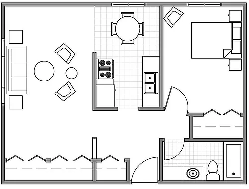 Floor plan 1 Bedroom Corner Unit