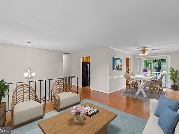 Living room flows into dining room