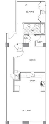 Floor plan 1 Bed Den 1 Bath