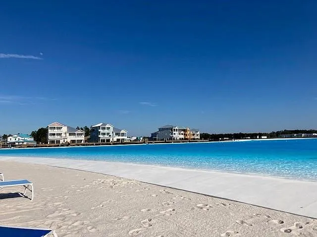 The man made lagoon and beach