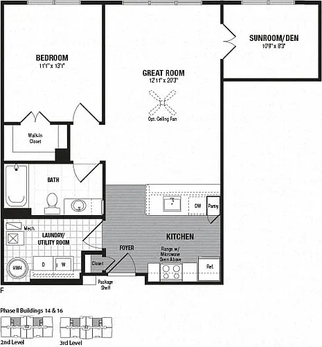 Floor plan 1 Bed 1 Bath Den-F
