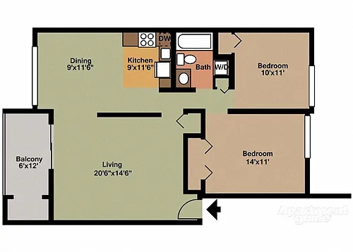 Floor plan Style A - 2 Bedroom 1 Bath