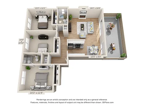 Floor plan Three Bedroom-Two Bathroom F
